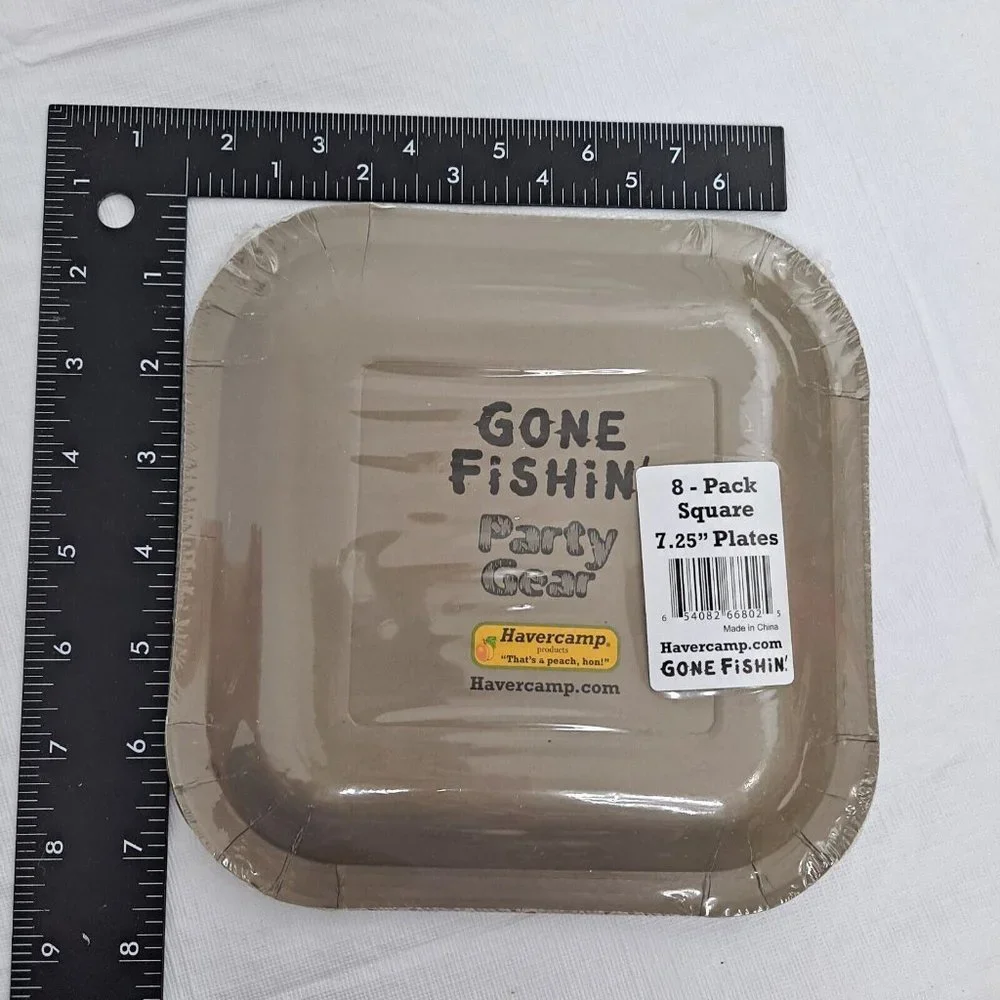 Gone Fishing Party Plates 7.25 Inch Square 8 Count